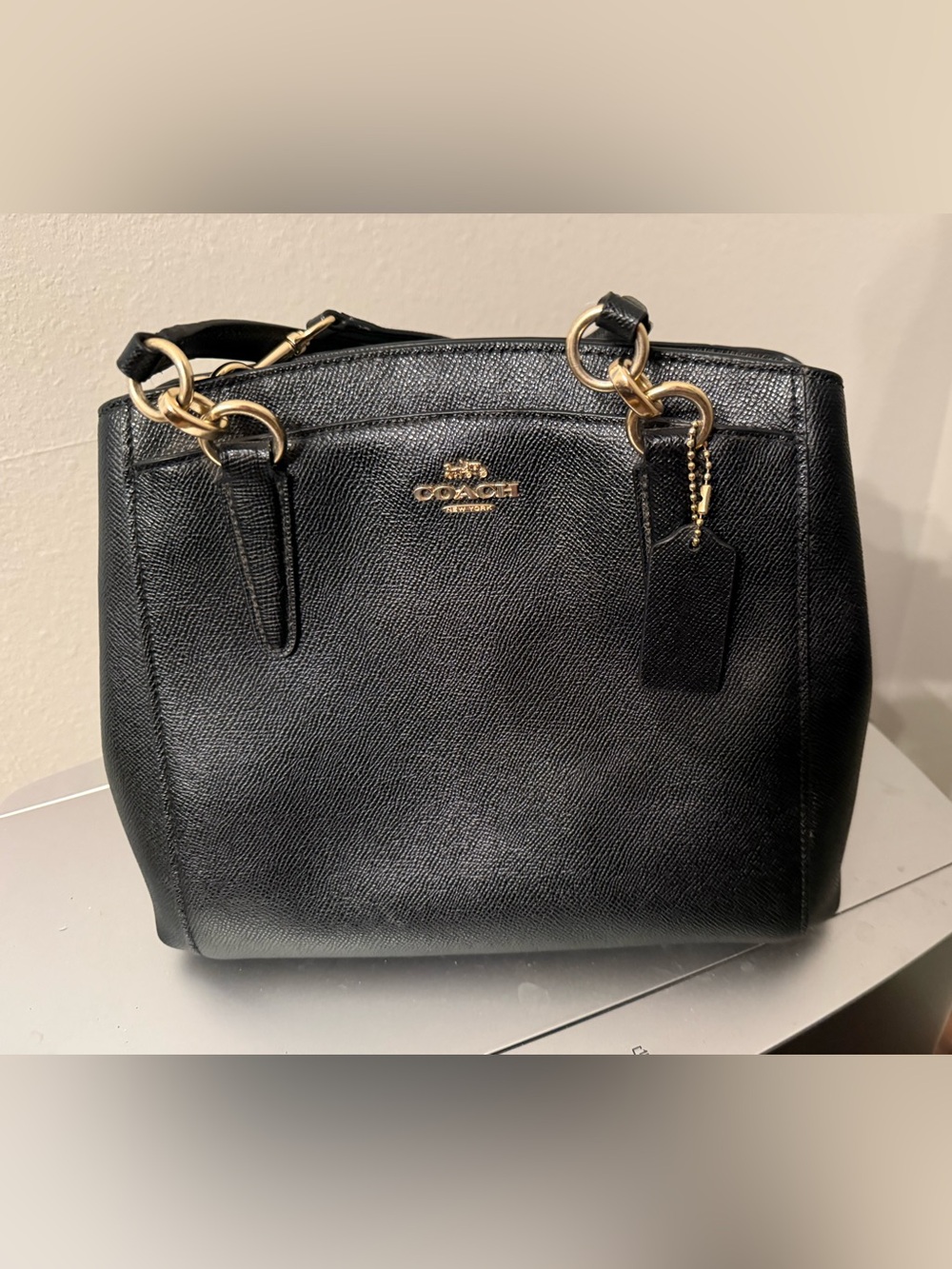 Coach Black Leather Satchel with Gold Hardware - Tatum Carryall